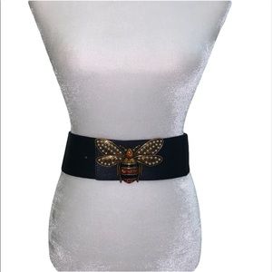 New queen bee jewels bedazzle rhinestone pearl stretchy thick leather waist belt